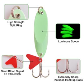 OROOTL Fishing Spoons Saltwate Fishing Lures, 8pcs Glow Casting Spoon Lures Metal Jigs Luminous Metal Baits with Treble Hook for Trout Bass Salmon Crappie Walleye