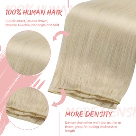 Fshine Sew in Weft Human Hair Extensions 24 Inch Platinum Blonde Genius Weft Remy Hair Extensions 60 Grams Blonde Weft Hair Extensions for Women One Piece