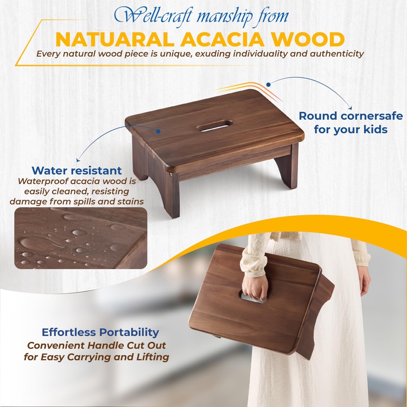 Wooden Step Stool, 6.5'' One Step Stool for Adults,Wooden Beside