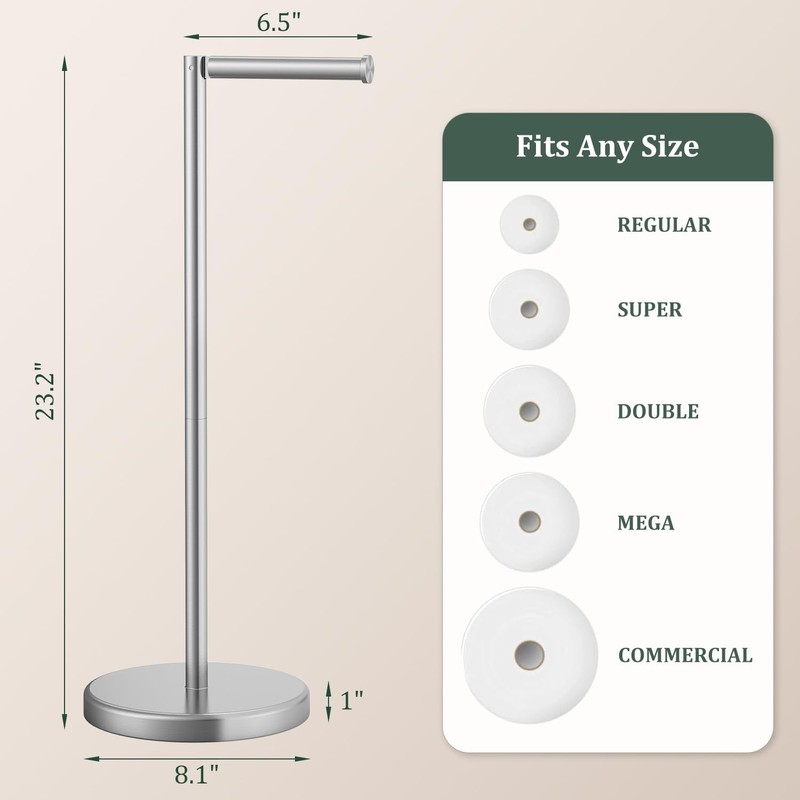 Evolvegoods Brushed Nickel Toilet Paper Holder Stand, Freestanding Toilet Paper