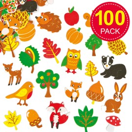 Baker Ross EF862 Woodland Friends Foam Stickers, Puffy Scrapbook Stickers in Fun Foam Shapes (Pack of 100)