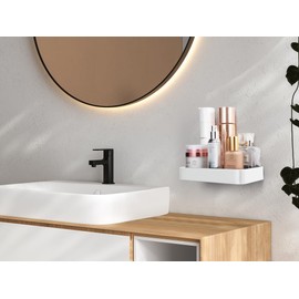 Z metnal Small Glass Bathroom Shelves, White Bathroom Floating Shelf, Mini Wall Shelf for Bathroom Organizer, Wall Mounted, 2Pcs, 8 inch