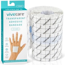 Vive Care Envoltura adhesiva transparente para vendaje, 6 x 10 yardas, cinta médica transparente impermeable, parches autoadhesivos elásticos, yeso para el cuidado posterior del tatuaje