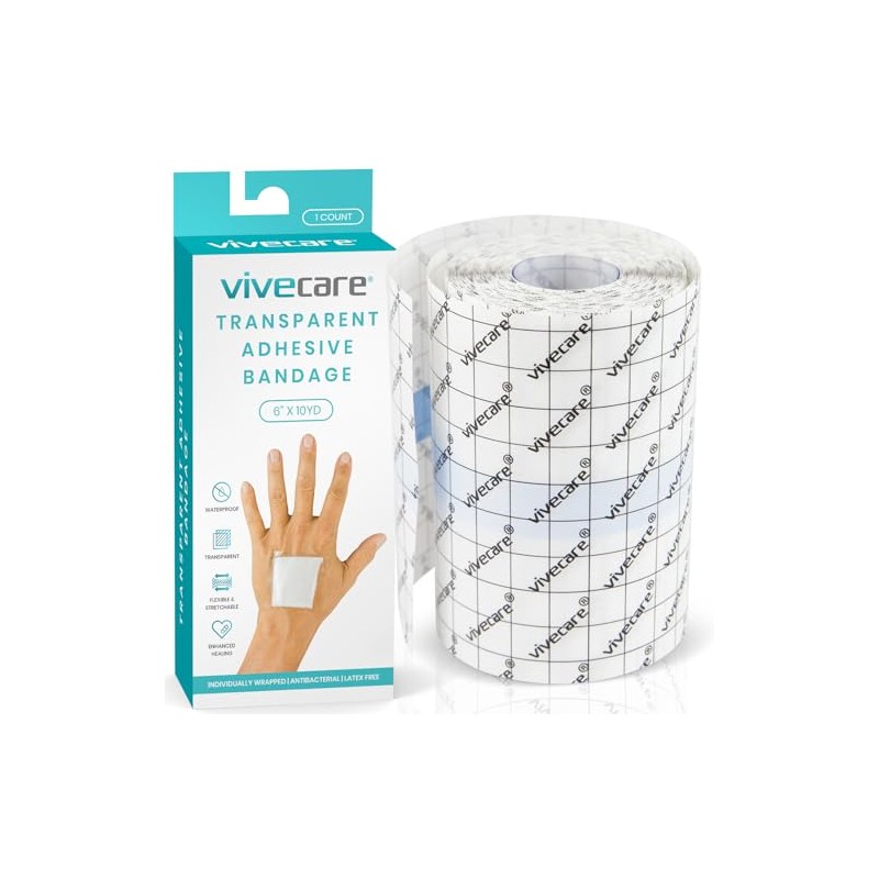 Vive Care Envoltura adhesiva transparente para vendaje, 6 x 10