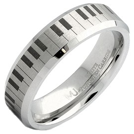 MJ Metals Jewelry White Tungsten Carbide Piano Keyboard Design 6mm Brushed Finish with a Polished COMFORT FIT Wedding Band Size 11