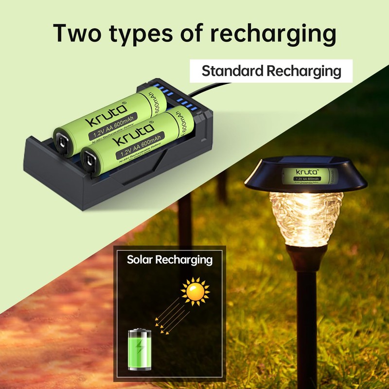 Kruta Rechargeable AA Battery for Outdoor Solar Lights, 12 Pack