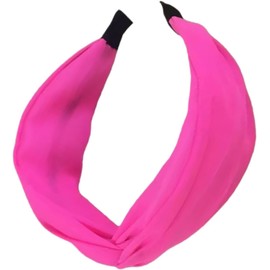 WNHNO 1pc Pink Neon Accessories Knotted Headbands Wide Hair Bands Ladies Non-slip Cross Knot Neon Headbands 80s 90s Fluorescent Hair Hoops for Women,Girls