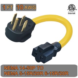 Nema 14-50P to 5-20R/6-20R Adapter Cord 50Amp Dryer Plug Male to Four-in-One T-Blade Female Adapter,14-50P 50 Amps 4-pin 250V to 20/15 Amps 6-15R/20R or 5-15R/20R 4 in 1 Adapter Power Cord STW 10 AWG