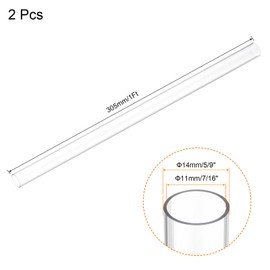 sourcing map 2pcs Rigid Round Clear Tubing 11mm(7/16") ID x 14mm(5/9") OD x 1Ft(305mm) Length Plastic Tube