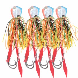 4Pcs 65g Fishing Artificial Baits Silicone Skirts Lures with Hook Fishing Accessory(Blue Orange Head )
