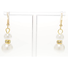 Earrings - Faux Pearl and Rhinestone Gold Tone Earrings - Kiki's Pearl Glam