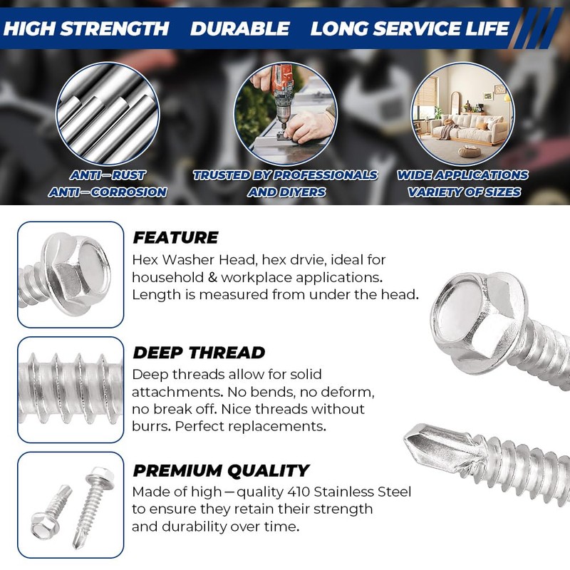 #12 x 3 Hex Washer Head Self Drilling Screws (50