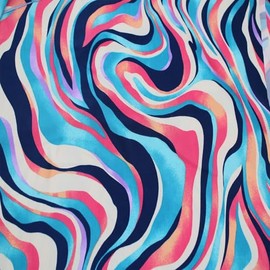 Texco Inc 60" Wide Printed 4-Way Stretch Venezia Polyester Spandex Fabric by The Yard for Apparel, Headbands, Decorations, Activewear, Maternity Wear, School & DIY Crafts, Navy Aqua 1 Yard