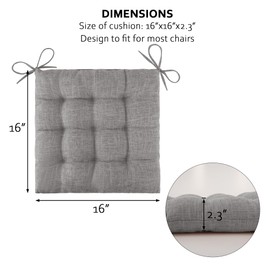 ELFJOY 4 Pack Chair Cushions for Dining Chairs Chair Pads Cushion for Kitchen Office Tufted Textured Square Seat Cushion with Ties (16" Light Grey)