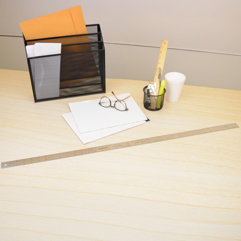 Westcott Stainless Steel Ruler, Zero-Center Scale with Non-Slip Cork Backing,