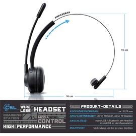 CSL - kabelloses Headset mit Ladestation - Mono Bluetooth Headset mit Mikrofon - USB Ladeport - Multipoint, Rauschunterdrückung - leicht - freisprechen - PC Tablet Smartphone - Home Office Büro