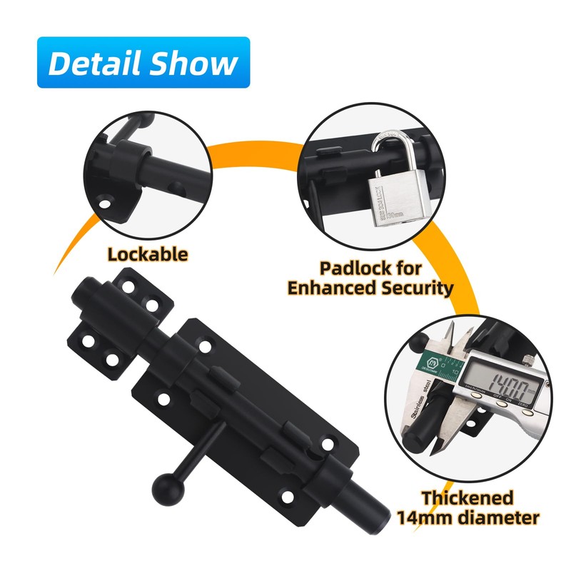Barrel Bolt Latch, 6.3" Heavy Duty Gate Latch Slide Lock