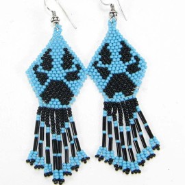 BeadsCorner NEW BLACK  BLUE BEADED BEAR PAW HANDCRAFTED NATIVE STYLE FASHION HOOK EARRINGS