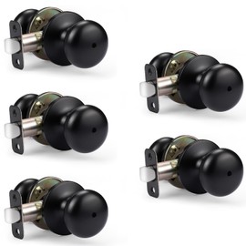 KNOBWELL 5 Pack Privacy Door Knob for Bathroom or Bedroom Door Knobs, Round Interior Door Knobs, Indoor Door Knob, Keyless Black Door Knob with Lock, Door Handle Lock for Interior Doors, Matte Black