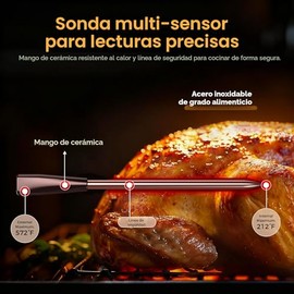 Termómetro inalámbrico inteligente para carne, termómetro digital de cocina con sensores duales de alta precisión, sonda de cerámica resistente al cal