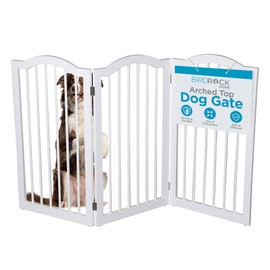 INTERNET'S BEST Arched Top Dog Gate | 3 Panel, 36" H Wooden Pet Barrier for Dogs or Cats | Freestanding Folding Room Divider for Doorways, Hallways, Stairs, and Porch | Portable, Extra Wide | White