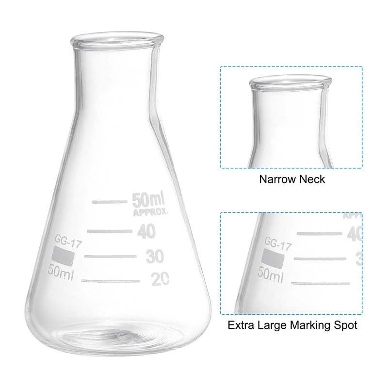 PATIKIL Erlenmeyer Flasks, 6 Pack 50ml Narrow Mouth Graduated Flasks
