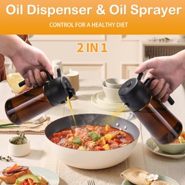 RFetomax Oil Sprayer for Cooking-2 in 1 Olive Oil Dispenser, 16oz/470ml Oil Dispenser Light Blockage Brown Bottle Oil Mister for Air Fryer, BBQ,Salad, Frying, Barbecue (Brown Bottle Black Cap)