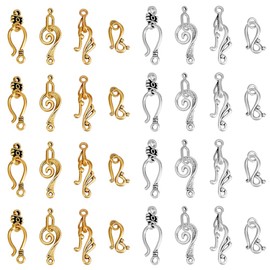 PH PandaHall 120 Sets Tibetan S Hook Ring Toggle Clasps 4 Styles Toggle Jewelry Clasps End Clasps Connectors Jewelry Closure Clasps for Bracelet Necklace Jewelry Making, Antique Silver/Antique Golden