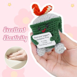 Emotional Support Dumpster Fire Crochet Set - 4pc Funny Desk Accessories with Encouragement Cards | Stress Relief Gift for Coworkers, Bulk Employee Appreciation Gifts for Women Men