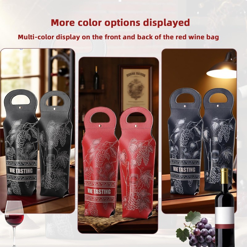 Wine Gift Bag, PU Leather Single-Bottle Wine Tote Carrier, Reusable