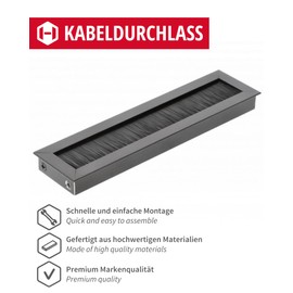 Gedotec Cable passage made of metal, black, 1 piece, cable entry system (L x W) 180 x 51 mm, Merida, cable passage without cover, cable passage duct, rectangular, protects against damage