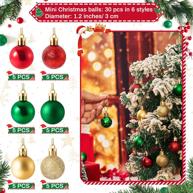 Cinnvoice Mini Christmas Tree Topper with 30 Pcs Mini Christmas