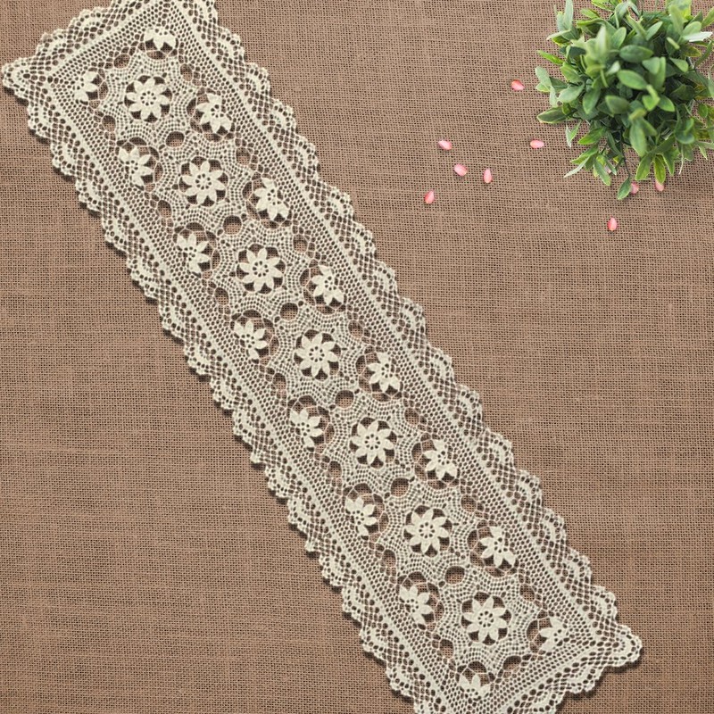 Yizunnu Handmade Crochet Lace Cotton Beige Table Runner Wedding Parting