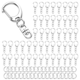Evnlo 50Pcs Keychain Clip Swivel Snap Hooks,Lobster Claw Clasps Silver Key Chain Rings DIY Making Kit for Crafts