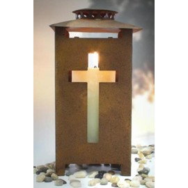 Grave Lantern Rust with Cross Light Design on Each Side Height 25 cm Pack of 1