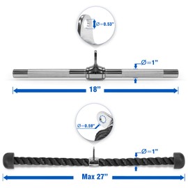 Yes4All Combo Rotating Straight Bar and Tricep Rope Cable Attachment/Tricep Pull Down Rope – Cable Bar for Strength Training