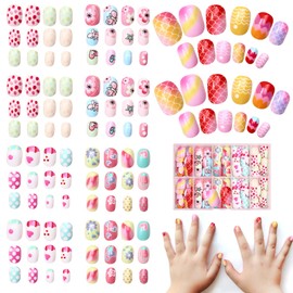 120Pcs Fingernägel Zum Aufkleben Kinder, Nagelset Kinder Stick auf Nägeln Voll Abdeckung Kurze Kinder Drücken auf Nägel für Kinder Schönes Geschenk Mädchen Nagelkunst Dekoration