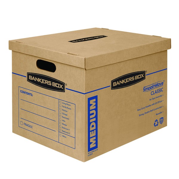 Bankers Box SmoothMove Classic Moving Boxes, Tape-Free Assembly, Easy Carry Handles