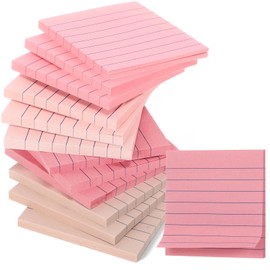 AmazingSpark 12 Pack Lined Sticky Notes 3x3 inch Post Ruled Stickies Super Self Stick Power Memo Pads Multi Colors Notes Pads Vintage Aesthetic School Office Supplies Accessories(Pink)
