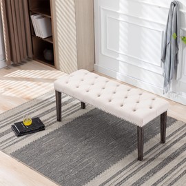 ESPIDOO Upholstered Tufted Bench Ottoman: Velvet Storage Bench with Rubber Wood Legs - 45.28" L x 16.93" W x 18.90" H Beige Accent Stool for Living Room & Bedroom - 330 lbs Weight Capacity & Floor Pro