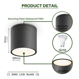 EBION Surface-Mounted Spotlight, GU10, IP65 Waterproof, Surface-Mounted Light, Anthracite, Max 35 W, Aluminium, for Bathroom, Outdoor, Dining Room, Kitchen, Living Room, Balcony (Light Bulb Not Included)