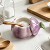 Purple Onion Shaped Ceramic Salt Cellar with Lid and Spoon,