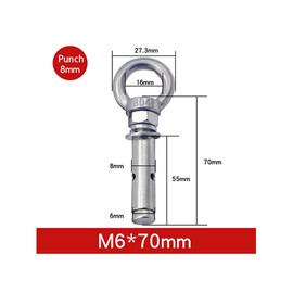 4PCS Expansion Eye Bolt with Ring, M6 x 70mm 304 Stainless Steel Lifting Anchor Bolts Masonry Concrete Screws