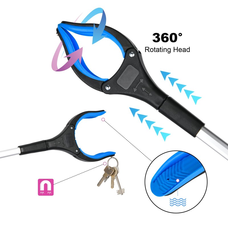 6-Pack 32" Grabber Reacher Tool, 360° Rotating Head, Wide Jaw,