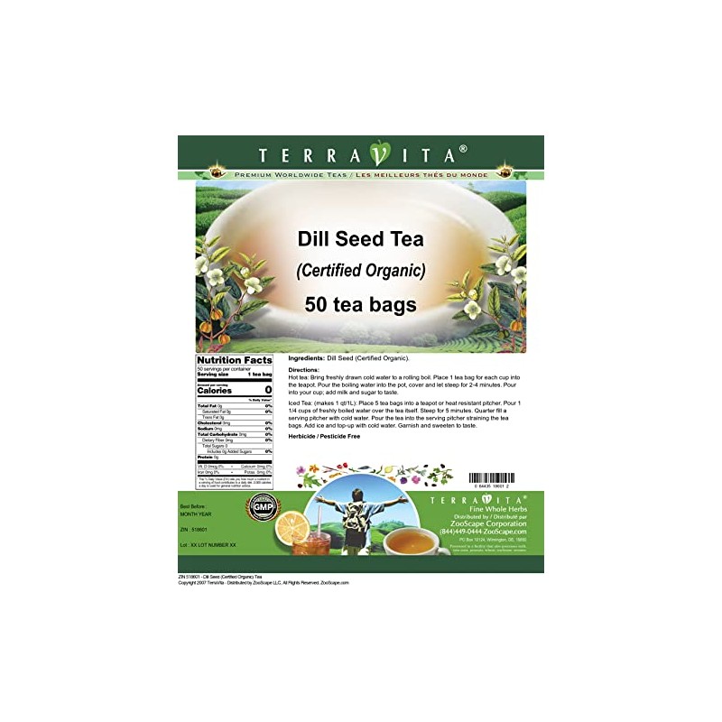 Dill Seed (Certified Organic) Tea (50 tea bags, ZIN: 518601)