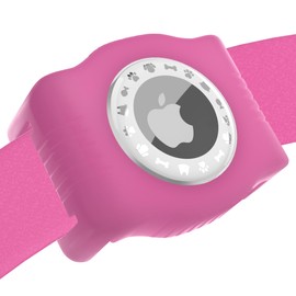 WhoseID Airtag Holder for Dog Collar，Ultra-Durable Silicone & Strudy ABS Case, Adjustable Size to Fits All Width Collars (Rose)