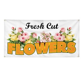 Vinyl Banner Multiple Sizes Fresh Cut Flowers Business A Business Outdoor Weatherproof Industrial Yard Signs Pink 10 Grommets 60x144Inches