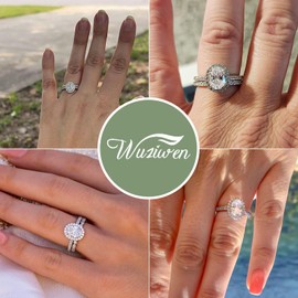 Wuziwen 2Ct Vintage Engagement Wedding Ring Set for Women CZ 925 Sterling Silver Oval Cut Size 5-10 (Silver, 6)