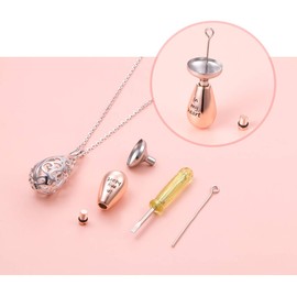 S925 Sterling Silver Always in My Heart Teardrop Memorial Pendant Necklace with Hollow Rose Golden Plated Urn Keepsake Cremation Jewelry for Ashes