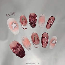 [M;H #] Cherry Balm handmade nail tips - Enter Owen Lake in the delivery message / [M;H #] 체리밤 수제네일팁 - 배송메세지에 필수로 오왼 호수 입력